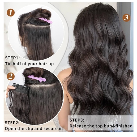 HMD Clip In Long Wavy Hair Extension 4PCS Synthetic Hairpieces 20” Dark Brown - Picture 4 of 7